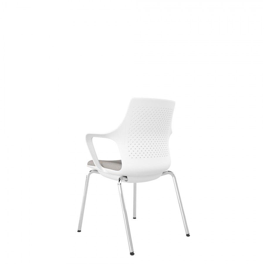 White Perforated Back Chair With Integrated Arms, Upholstered Seat And Chrome 4 Leg Frame